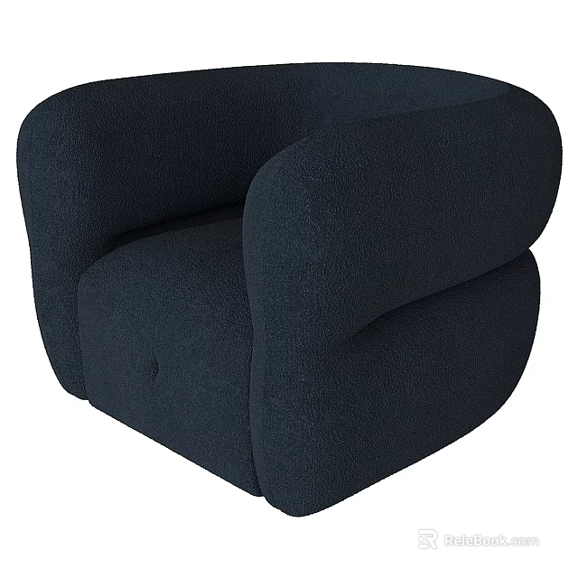 Dark Blue Plush Single Sofa With Modern Minimalist Rounded Armrests Design 3d model