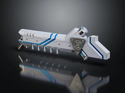 Futuristic Metallic Weapon Featuring Blue Accents Shiny Surface And Mechanical Gear Design 3d model