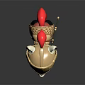 Decorative Pony Figure Wearing Golden Armor With Red Accents Holding Spear On Shiny Black Surface