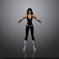 3D Female Character Model In Black Outfit With White Boots Gray Wristbands And Black Hair