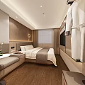 Modern Hotel Room Interior With Wooden Wardrobe Bathrobe Vanity And Mirror