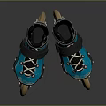Fashionable Blue Roller Skates With Black Straps White Laces And Yellow Wheels