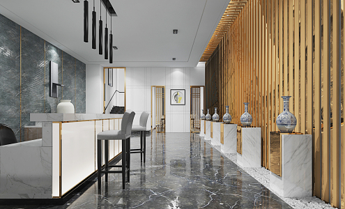 Modern Front Desk Hotel Conference Reception 3d model