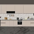 Modern Minimalist Kitchen Interior With Light Colored Cabinets And Marble Countertops 3d model