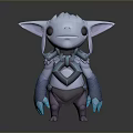 Cute Fantasy Game Movie Character With Large Ears Light Blue Body And Purple Belly