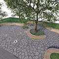 Beautiful Flower Bed and Planter Landscape Design With Curved Stone Paving Trees and Lawn