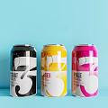 Colorful Canned Beverages with Black Yellow Pink Labels Featuring Stout Lager Pale and Number 5