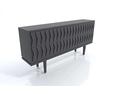 Modern Black TV Stand with Wavy Pattern Doors and Slim Support Legs 3d model