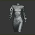Elegant Green High Neck Long Sleeve Dress With Lace Details And Slim Fit Design