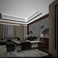 Elegant Hotel Guest Room With Comfortable Bed Soft Lighting And Chinese Landscape Painting Decor
