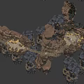 Intricate Rock Crystal Structure 3D Rendered With Illuminated Natural Fantasy Terrain