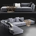 Modern Gray Sectional Sofa With Plush Pillows Cozy Blanket And Side Table 3d model