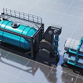 Industrial Mechanical Equipment With Large Blue Metal Tanks And Pipes Structure