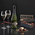 Elegant Wine Bottle and Glasses with Macaroons Chocolates and Dessert