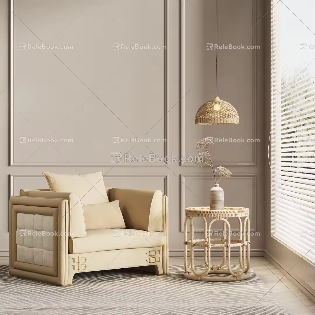 Modern single sofa side table combination 3d model