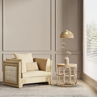 Modern single sofa side table combination 3d model
