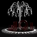 White Tree Structure Photo Check In Spot With Bulbs Red LOGO And Piano Keyboard Floor