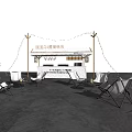 Outdoor Barbecue Island Setting With String Lights Seating And Signage 3d model