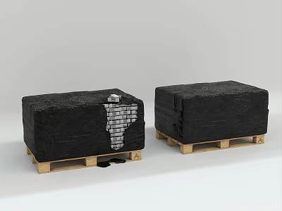 Medical Devices Black Rectangular Containers On Wooden Pallets With Brick Stack Structure And Liquid Dripping 3d model