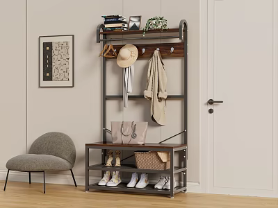 Modern Multifunctional Shoe Cabinet With Coat Rack Bag Storage And Shoe Shelves 3d model