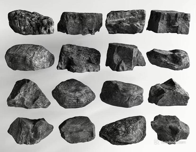 Collection of Natural Stones with Various Shapes and Unique Surface Textures 3d model 