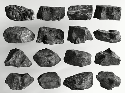 Collection of Natural Stones with Various Shapes and Unique Surface Textures 3d model