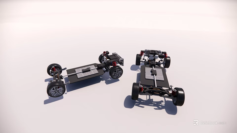 Two Black Industrial Equipment Chassis With Heavy Duty Metal Frame And Wheels 3d model 