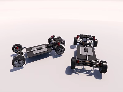Two Black Industrial Equipment Chassis With Heavy Duty Metal Frame And Wheels 3d model