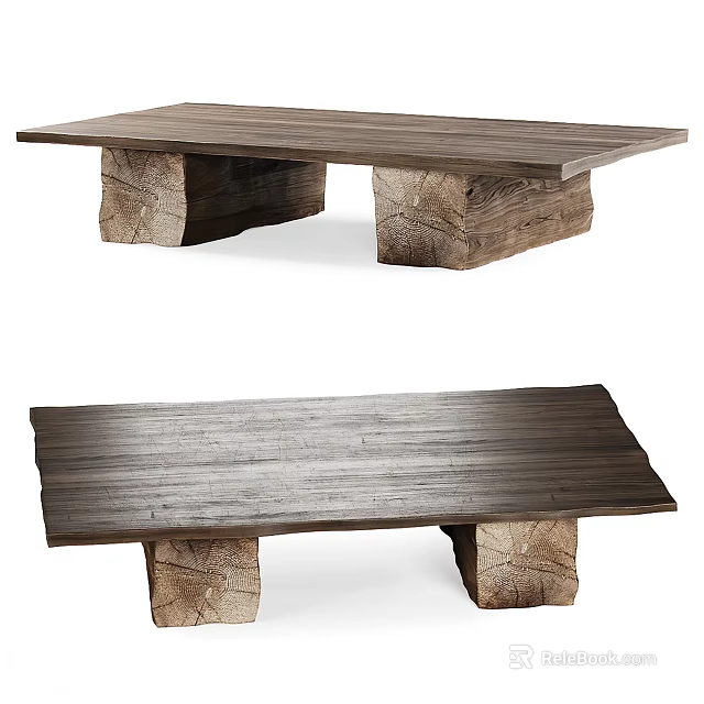 Rustic Wooden Tea Table With Natural Solid Wood Legs And Smooth Surface 3d model 