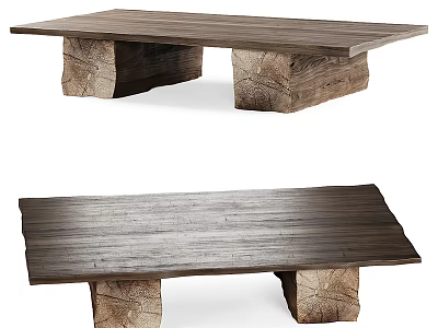 Rustic Wooden Tea Table With Natural Solid Wood Legs And Smooth Surface 3d model