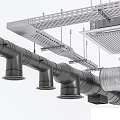 Suspended Ceiling Structure with Metal Pipes Vents and Industrial Framework Details