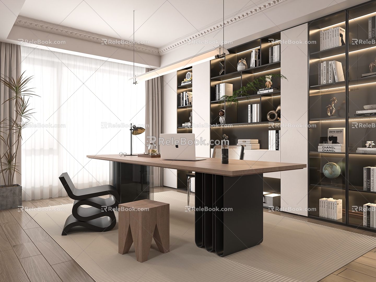 Modern study desk and chair combination 3d model