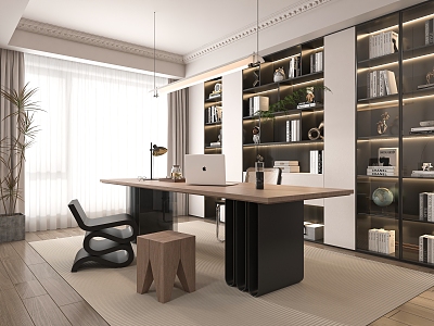 Modern study desk and chair combination 3d model