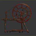 Vintage Animal Themed Red Spinning Wheel With Large Wooden Wheel And Stand Platform