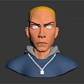 Man With Blonde Hair Blue Eyes Serious Expression In Blue Shirt Gray Hoodie And Necklace