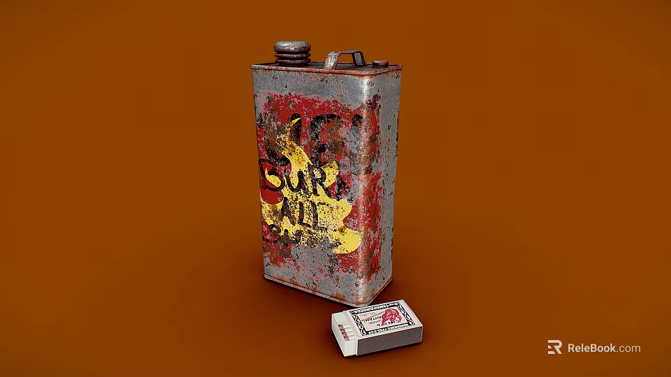 Industrial Equipment Rusty Metal Can With Surf All Graffiti And Matchbox 3d model 
