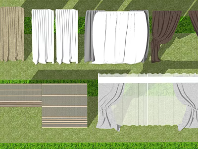 Beige White Grey Brown Curtains With Different Styles And Textures For Home Decoration 3d model