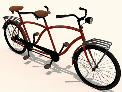 Red Tandem Bicycle With Two Seats Rear Rack And Front Light 3d model