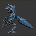 Blue Mechanical Wolf Like Creature With Sci Fi Design And Weapons
