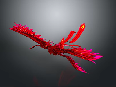 Red Phoenix Flying With Vibrant Red Feathers And Flowing Tail In Dynamic Posture 3d model