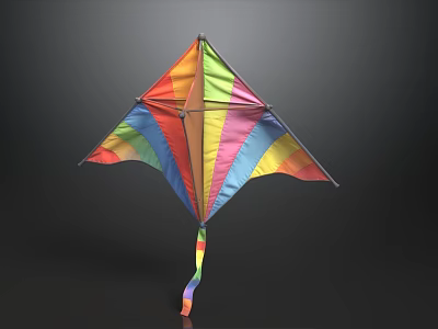 Colorful Diamond Shaped Kite With Rainbow Colors And Long Tail For Outdoor Fun 3d model