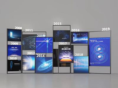 Annual Technology Data Visualization Display Boards With Charts From 2008 To 2019 3d model