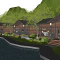 Wooden Detached Villa By Riverside With Green Trees Lawn And Terrace