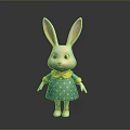 Cute Cartoon Rabbit Character With Long Ears Blue Polka Dot Dress Yellow Collar And Shoes
