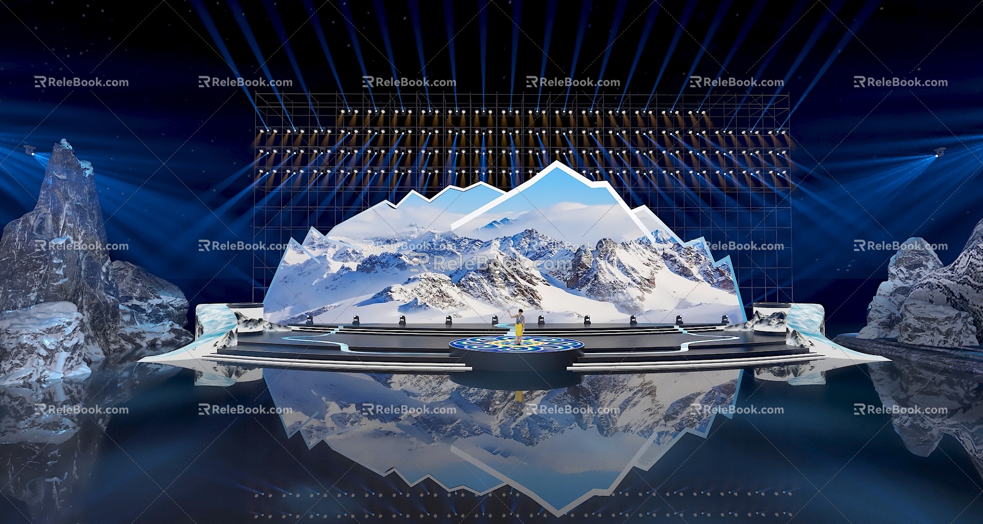 Modern Stage Dance Beauty Light Beam Snow Mountain Style Reya Frame Activity Stage 3d model