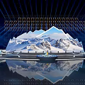 Event Stage With Snow Mountain Backdrop Blue Lighting And Reflections 3d model