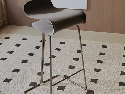 Modern Black Bar Stool With Metal Frame On Geometric Pattern Carpet And Wooden Wall 3d model