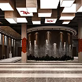 Modern Hotel Lobby Interior Design With Striped Marble Flooring Wooden Ceiling And Sofa Area