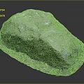 Natural Green Stone with Wooden Base Featuring Decorative Plants and Mossy Surface Texture