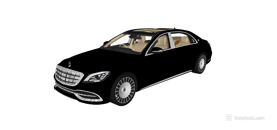 Black Luxury Sedan With Distinctive Grille Multi Spoke Wheels And Beige Interior 3d model 